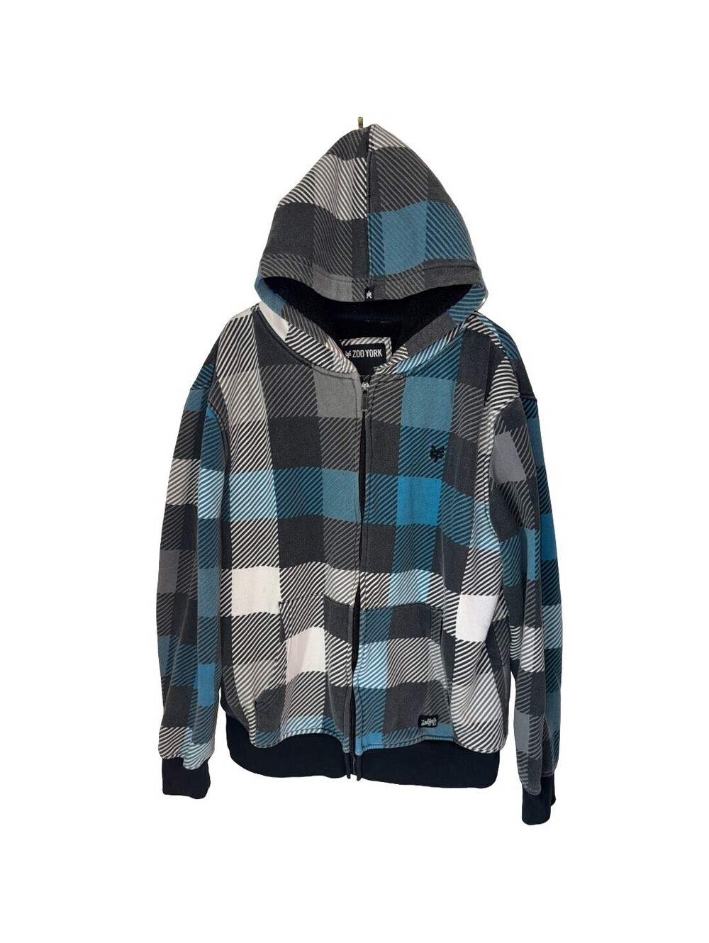 Vintage 2000s Zoo York Plaid Mens' Zip Up Hoodie | Size L | EUC